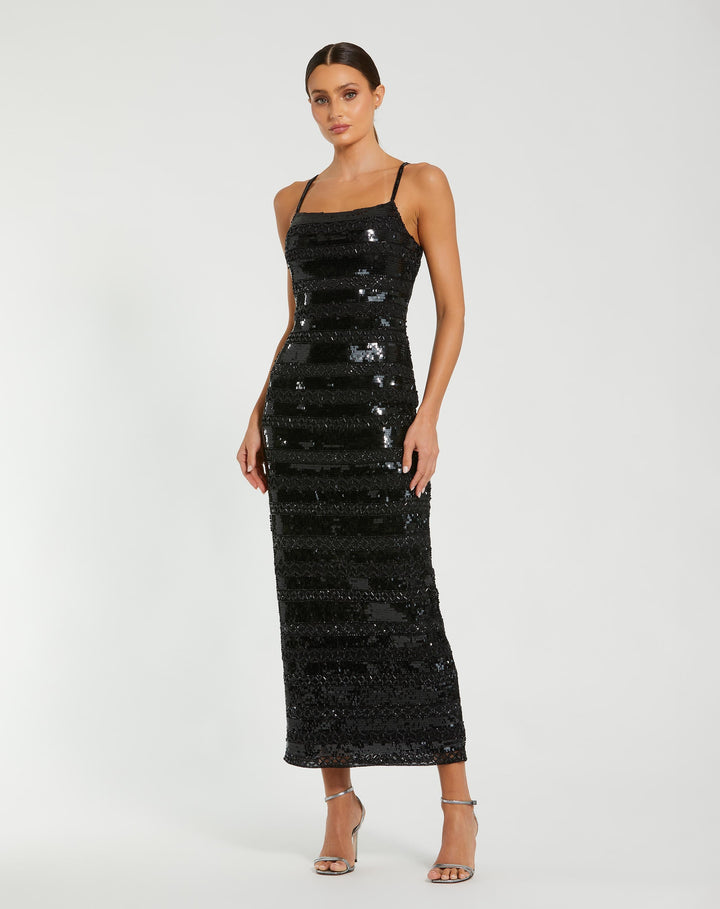 Mac Duggal 10094 Embellished Spaghetti Strap Midi Dress