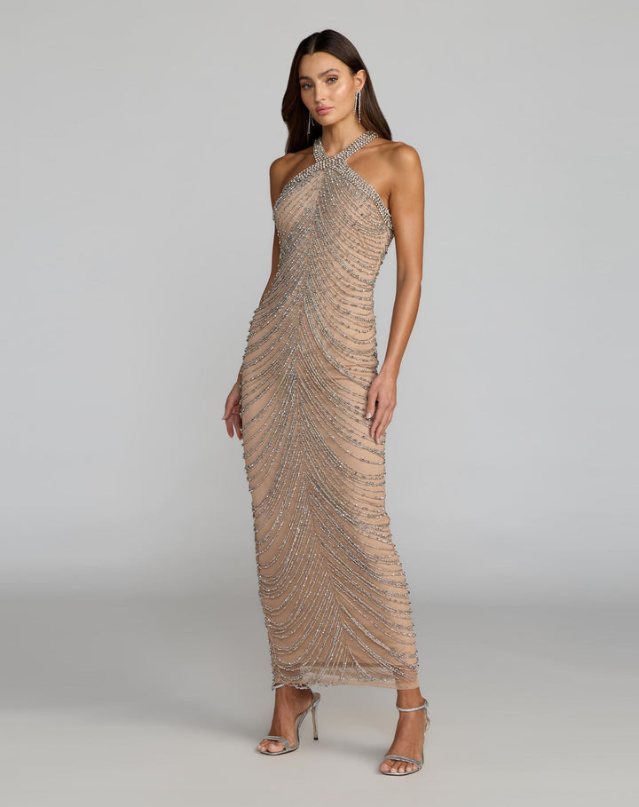 Mac Duggal 10206 Halter Neck Embellished Maxi Dress