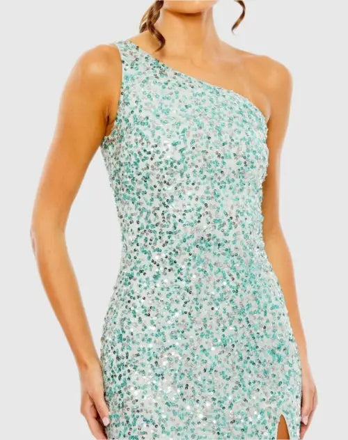 Mac Duggal 10729 Sequin One Shoulder Gown With Slit