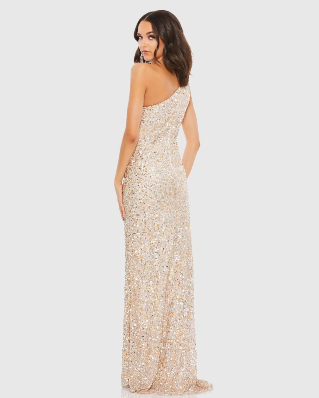 Mac Duggal 10729 Sequin One Shoulder Gown With Slit