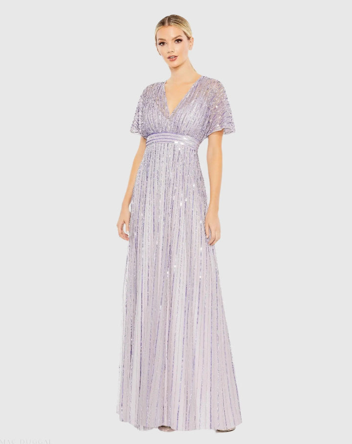 Mac Duggal 10868 Sequined Butterfly Sleeve Flowy Gown