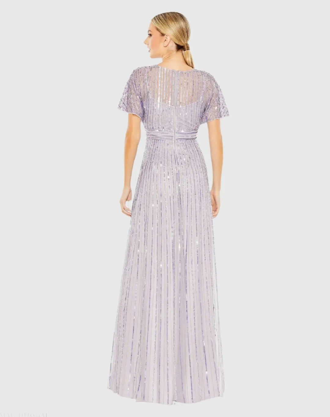 Mac Duggal 10868 Sequined Butterfly Sleeve Flowy Gown