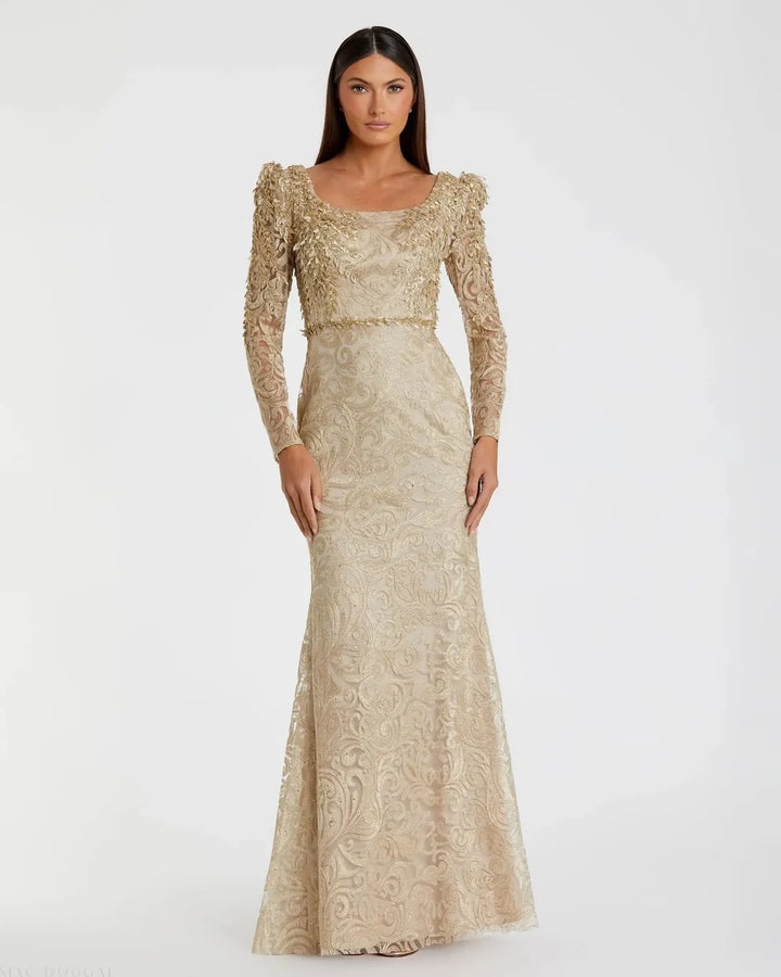 Mac Duggal 11187 Long Sleeve Embroidered Applique Trumpet Gown