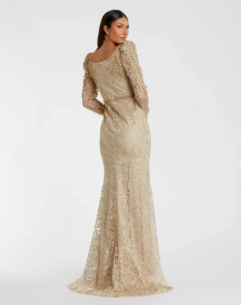 Mac Duggal 11187 Long Sleeve Embroidered Applique Trumpet Gown