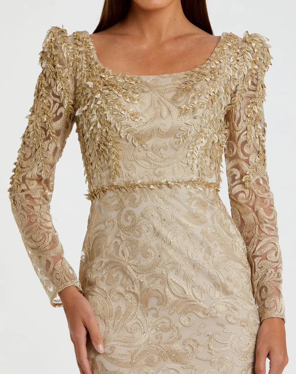 Mac Duggal 11187 Long Sleeve Embroidered Applique Trumpet Gown