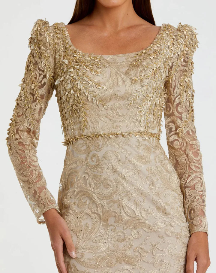 Mac Duggal 11187 Long Sleeve Embroidered Applique Trumpet Gown
