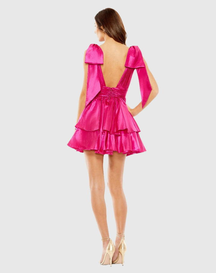 Mac Duggal 11657 Oversized Bow Deep V Ruffle Mini Dress