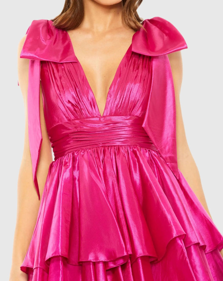 Mac Duggal 11657 Oversized Bow Deep V Ruffle Mini Dress