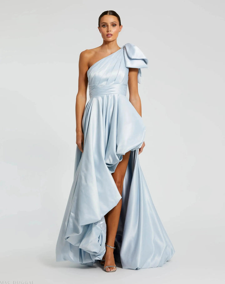 Mac Duggal 11800 One-Shoulder Bow Gown with High-Low Hem