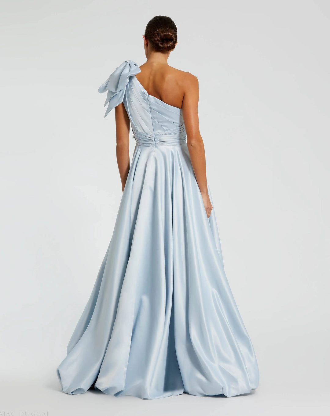 Mac Duggal 11800 One-Shoulder Bow Gown with High-Low Hem