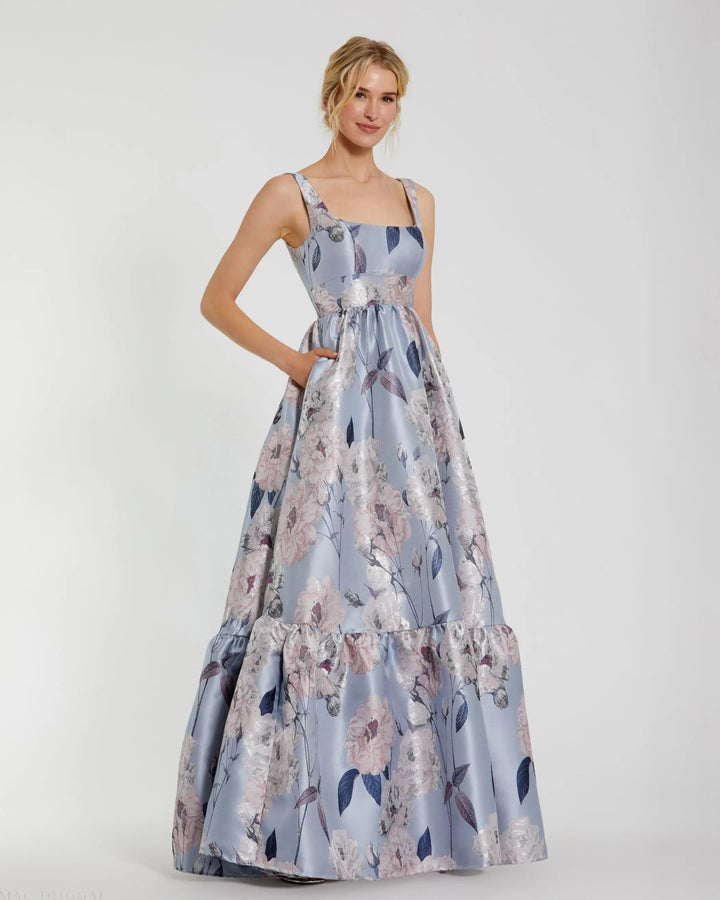 Mac Duggal 11826 Floral Printed Satin Gown with Pockets