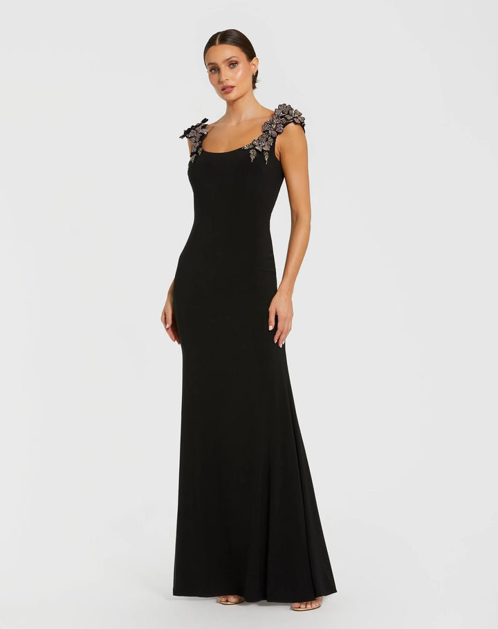 Mac Duggal 11842 Jersey Scoop Neck Gown with 3D Flower Details