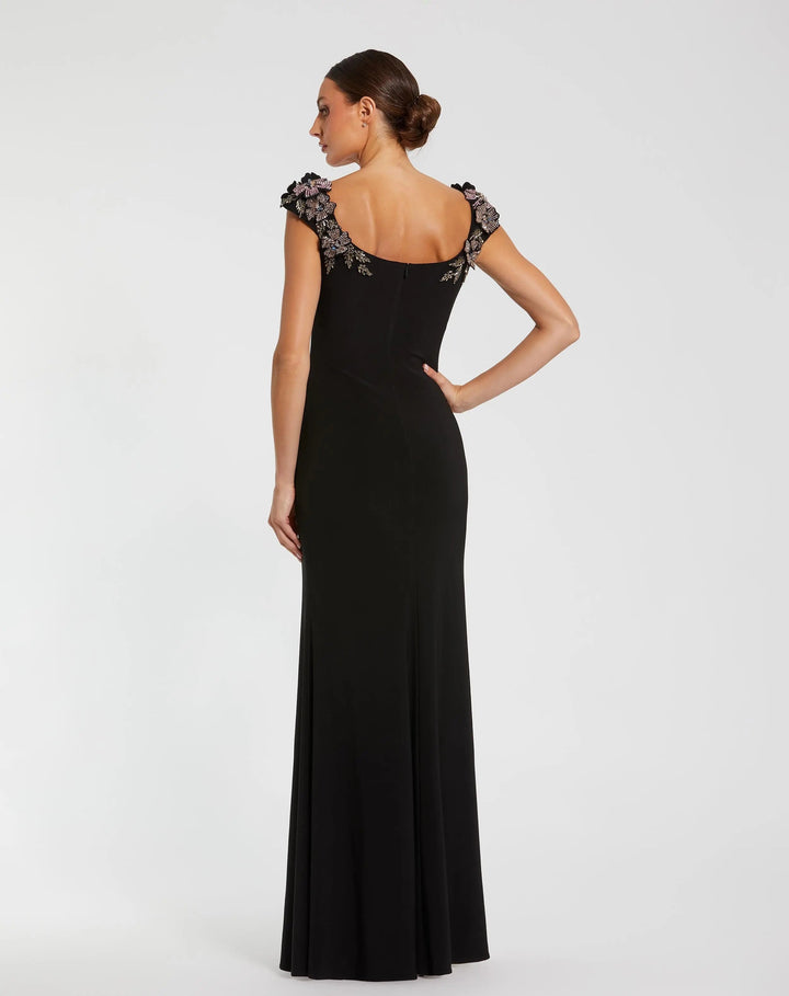 Mac Duggal 11842 Jersey Scoop Neck Gown with 3D Flower Details