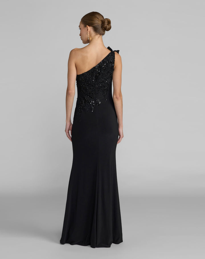 Mac Duggal 11846 Embroidered Jersey One Shoulder Gown with 3D Flower