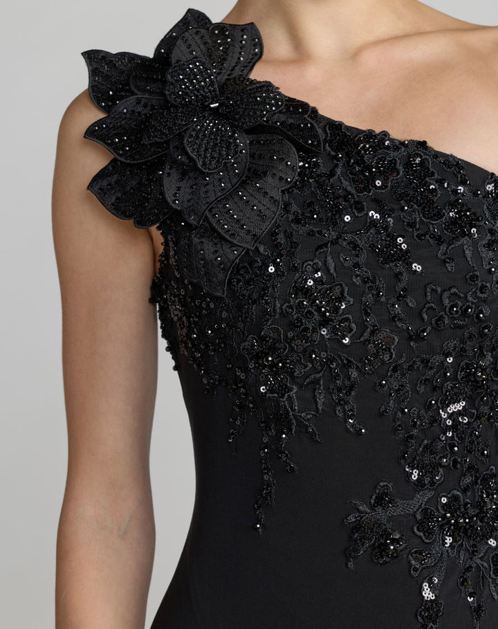 Mac Duggal 11846 Embroidered Jersey One Shoulder Gown with 3D Flower