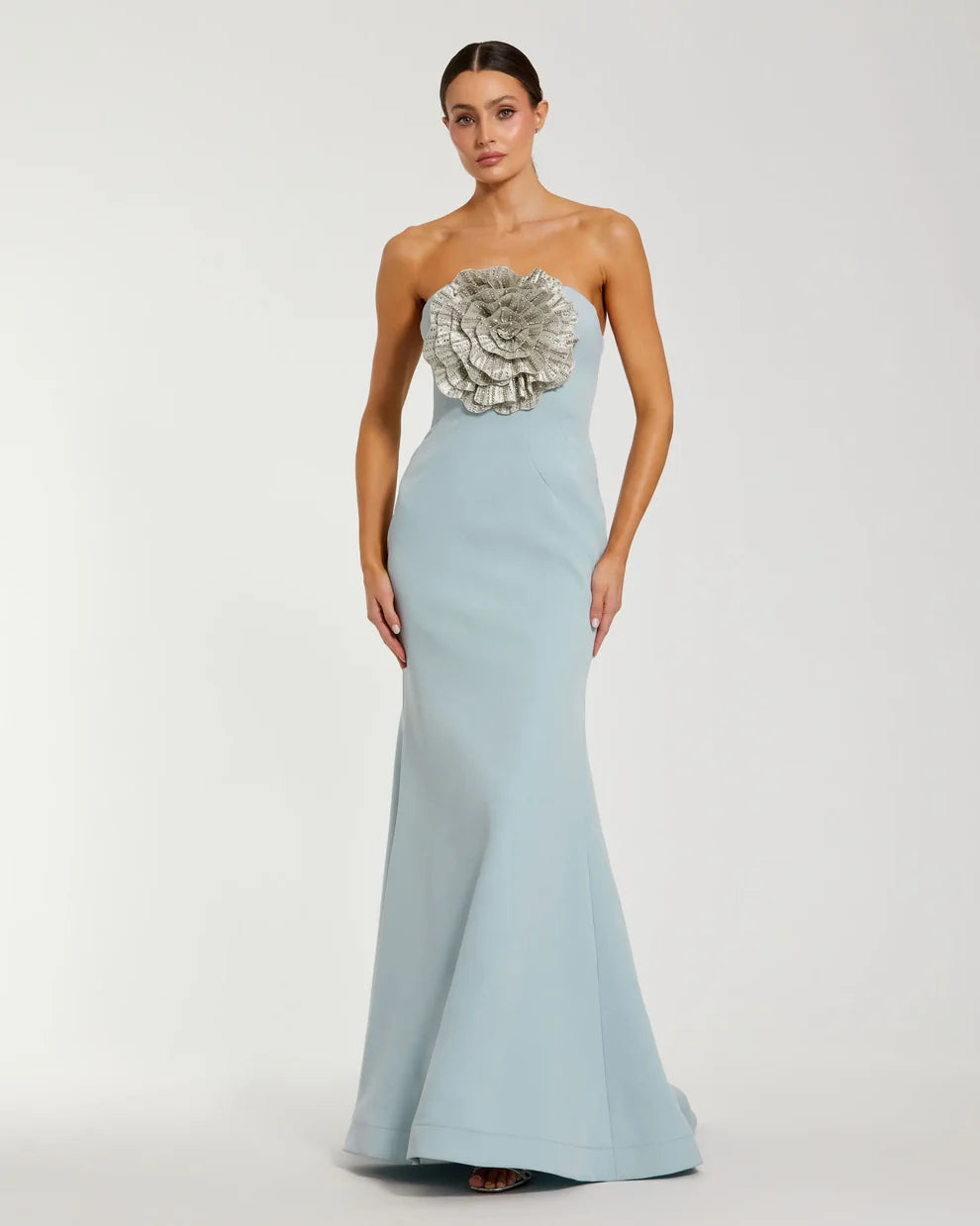 Mac Duggal 11855 Strapless Crepe Trumpet Gown with 3D Rhinestone Flower