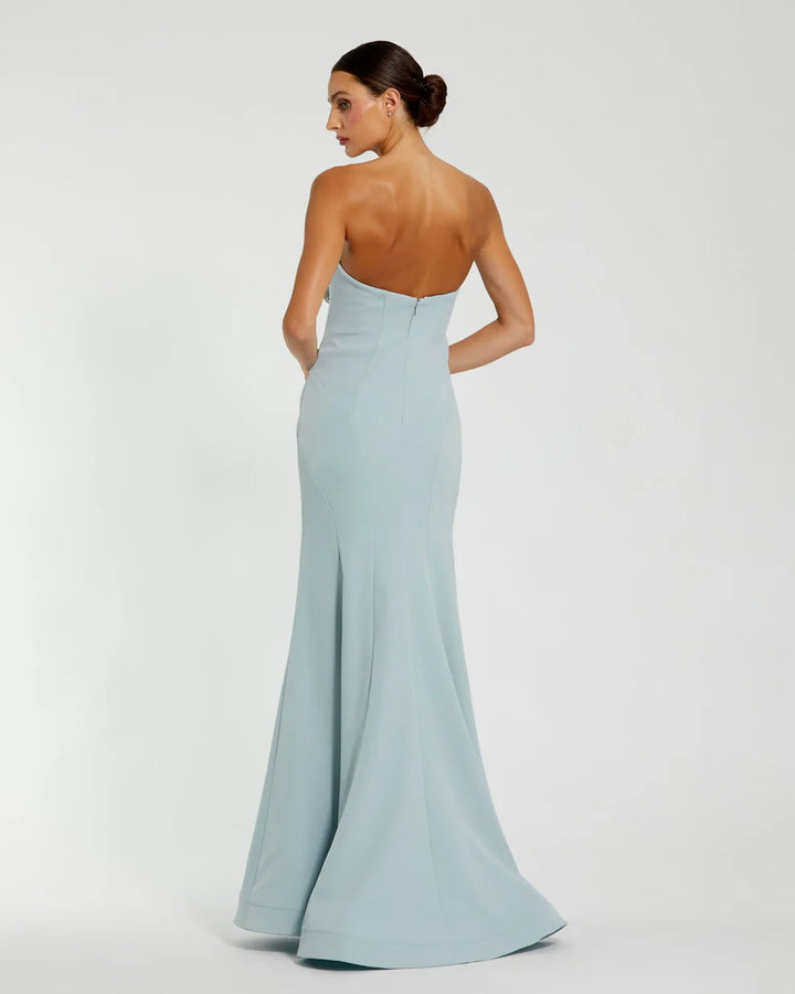 Mac Duggal 11855 Strapless Crepe Trumpet Gown with 3D Rhinestone Flower