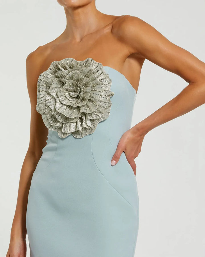 Mac Duggal 11855 Strapless Crepe Trumpet Gown with 3D Rhinestone Flower