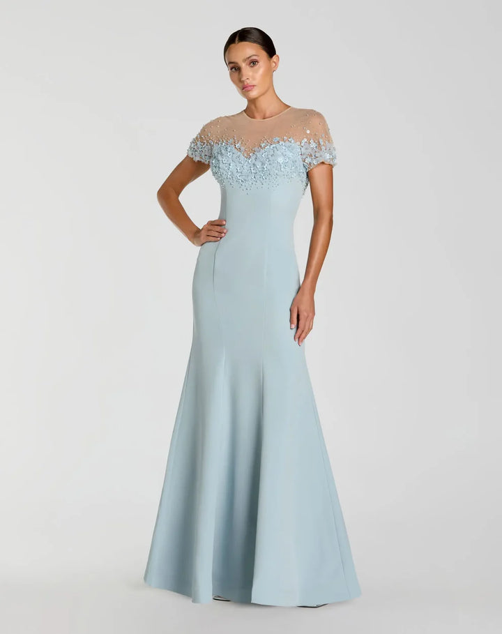 Mac Duggal 11867 Crepe Mermaid Dress With Beaded Illusion Neck