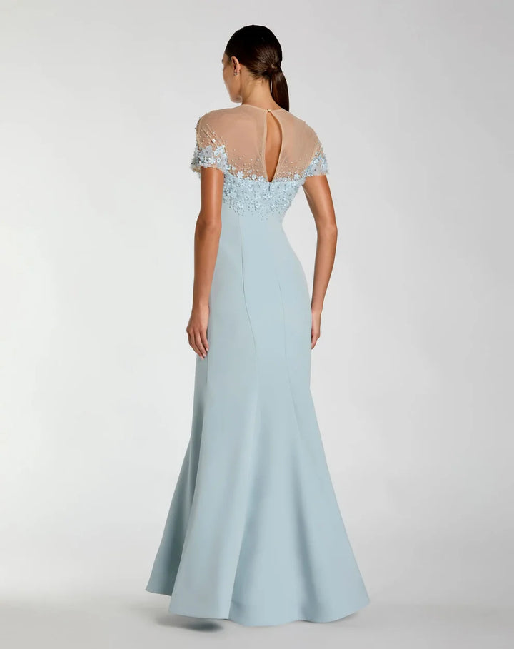 Mac Duggal 11867 Crepe Mermaid Dress With Beaded Illusion Neck