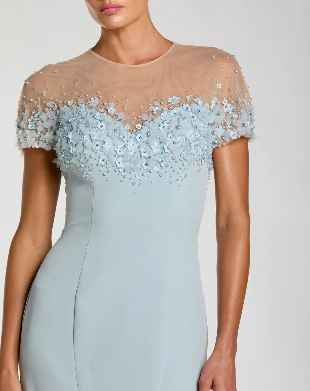 Mac Duggal 11867 Crepe Mermaid Dress With Beaded Illusion Neck