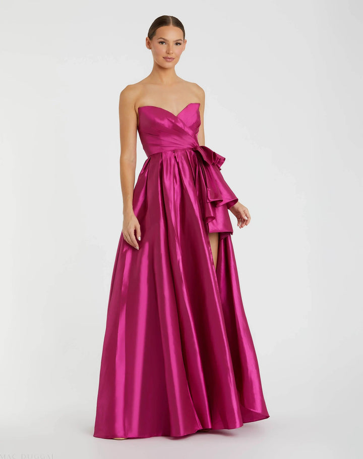 Mac Duggal 11892 Strapless Taffeta Gown with Ruffles and Slit