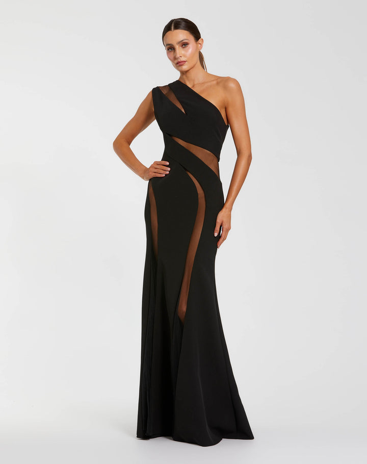 Mac Duggal 11933 One Shoulder Crepe Illusion Cutout Gown