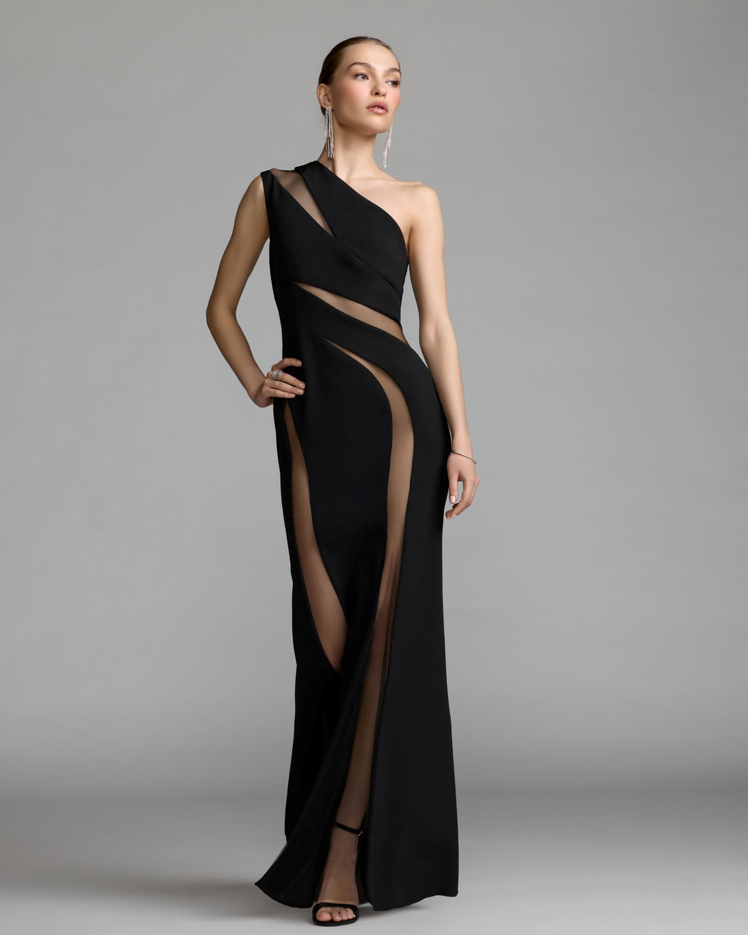 Mac Duggal 11933 One Shoulder Crepe Illusion Cutout Gown