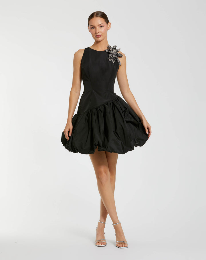 Mac Duggal 11952 Bubble Hem Mini Dress with 3D Floral Appliqué