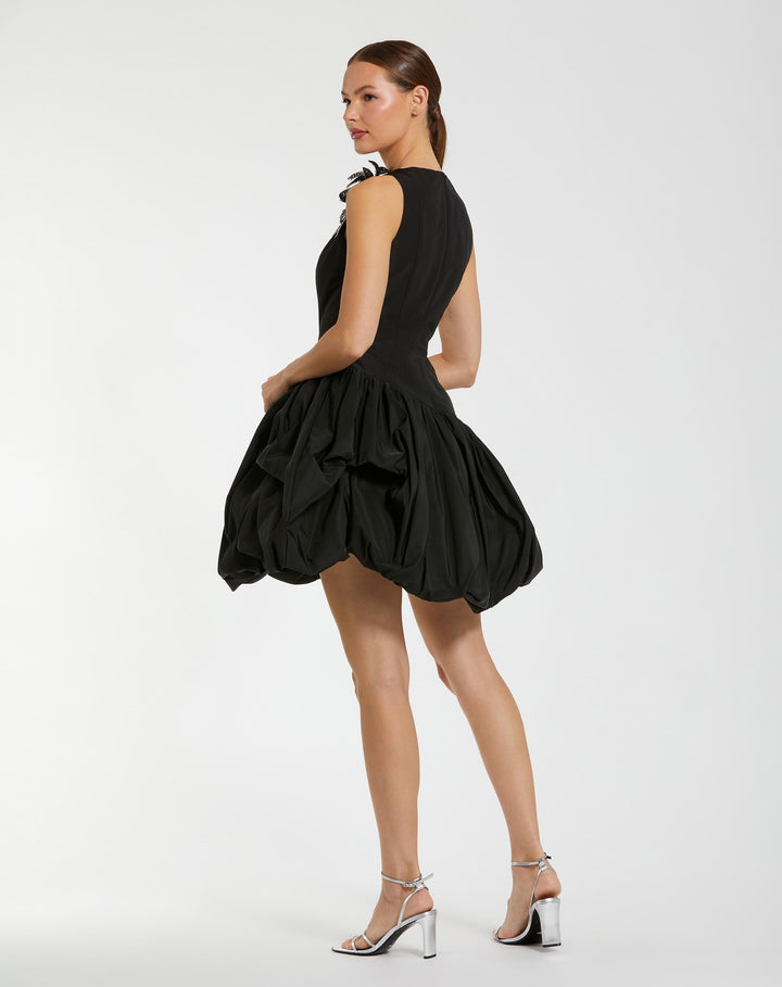 Mac Duggal 11952 Bubble Hem Mini Dress with 3D Floral Appliqué