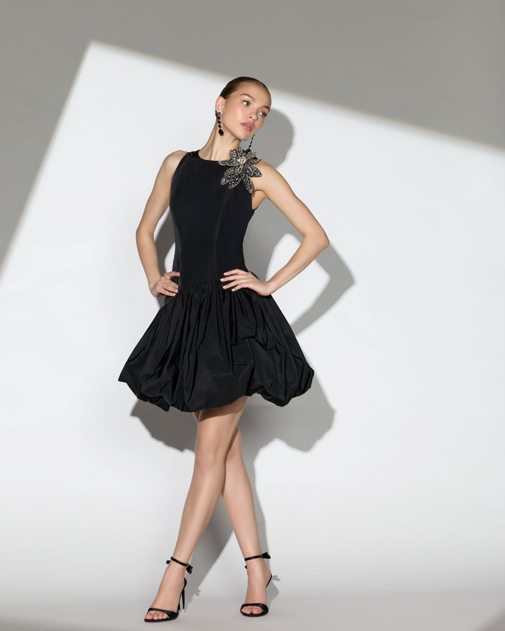Mac Duggal 11952 Bubble Hem Mini Dress with 3D Floral Appliqué