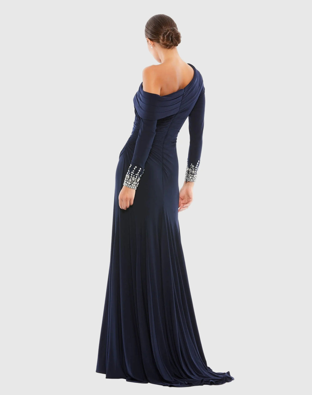 Mac Duggal 12231 Beaded Cuff Drop Shoulder Faux Wrap Gown