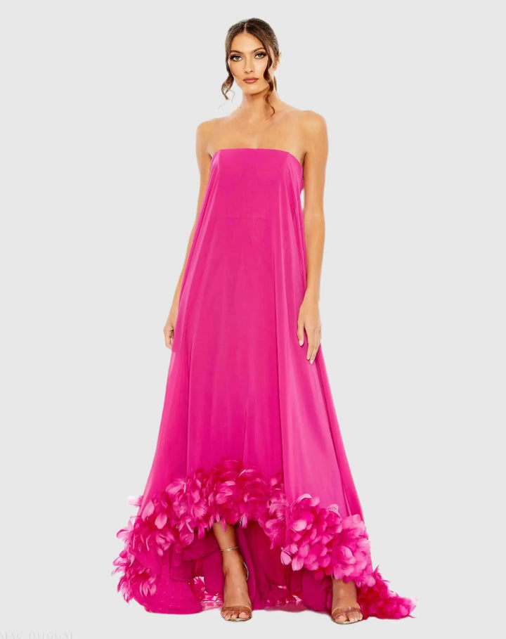 Mac Duggal 13001 Strapless Flare Feather Hem Gown