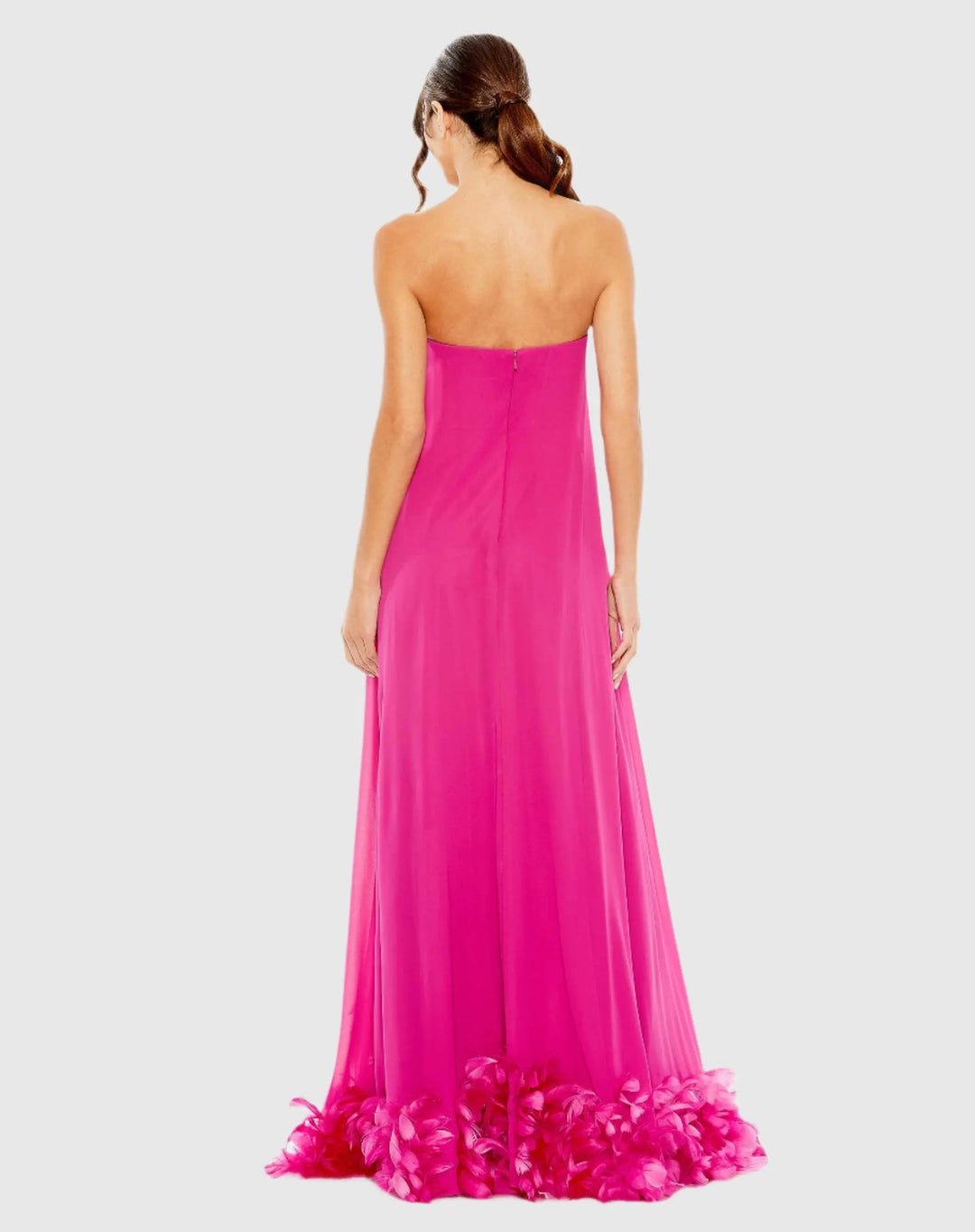 Mac Duggal 13001 Strapless Flare Feather Hem Gown