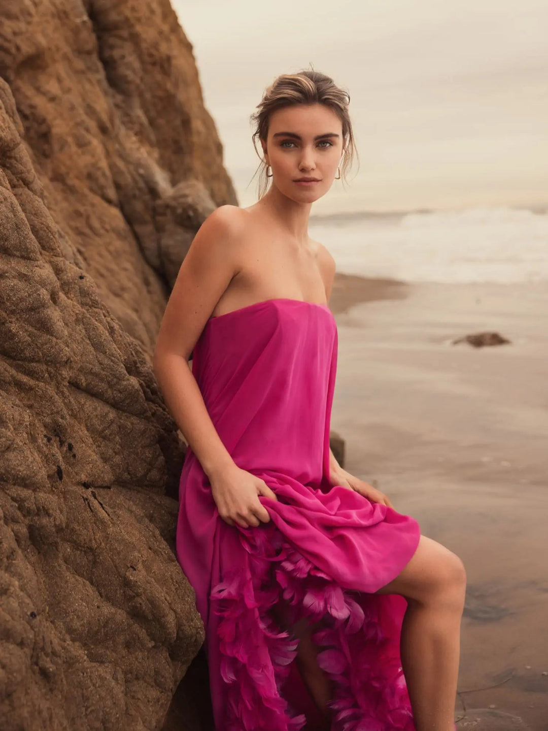 Mac Duggal 13001 Strapless Flare Feather Hem Gown