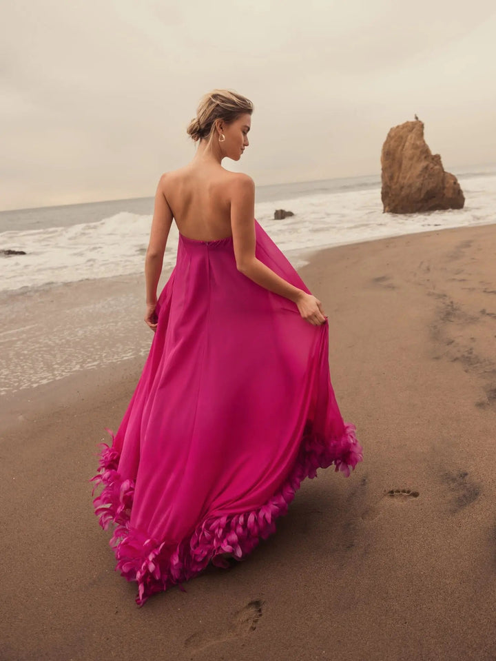 Mac Duggal 13001 Strapless Flare Feather Hem Gown