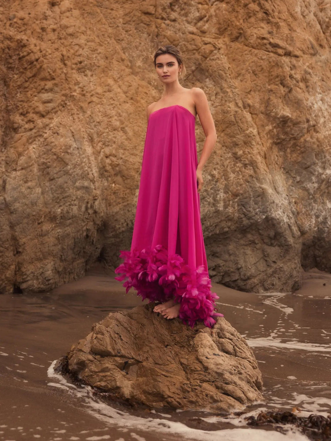 Mac Duggal 13001 Strapless Flare Feather Hem Gown