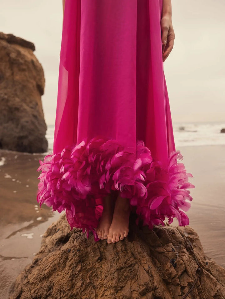 Mac Duggal 13001 Strapless Flare Feather Hem Gown