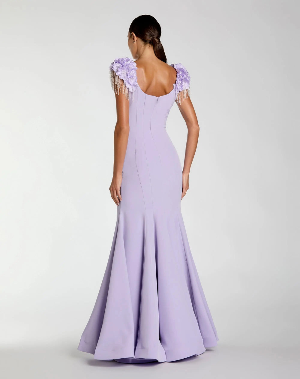Purple Scoop Neck Mermaid Gown With Embellished Sleeves - FOSTANI.com