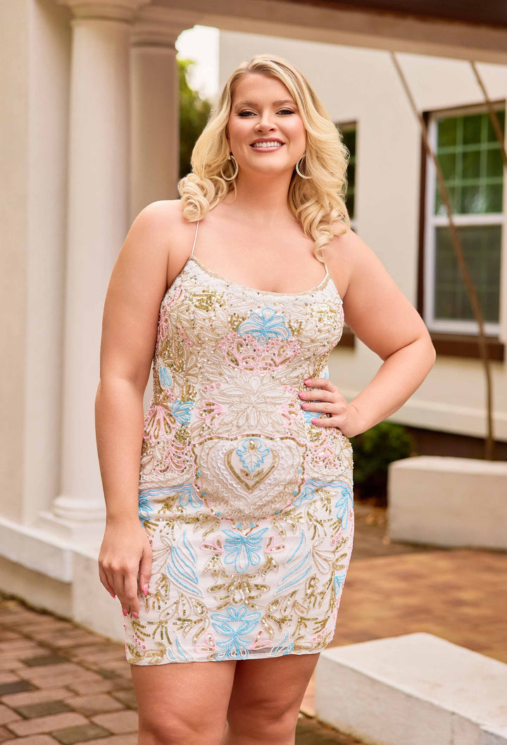Primavera Couture 14090 Beaded Floral Homecoming Dress