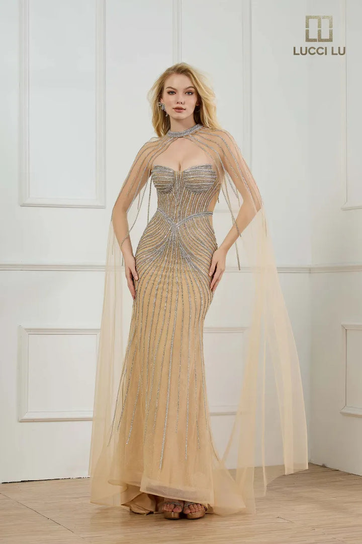 Lucci Lu 1450 Beaded Cape Prom 2026 Dress