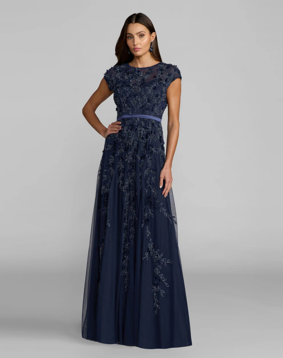Mac Duggal 14521 Floral Embellished Cap Sleeve Gown Dress