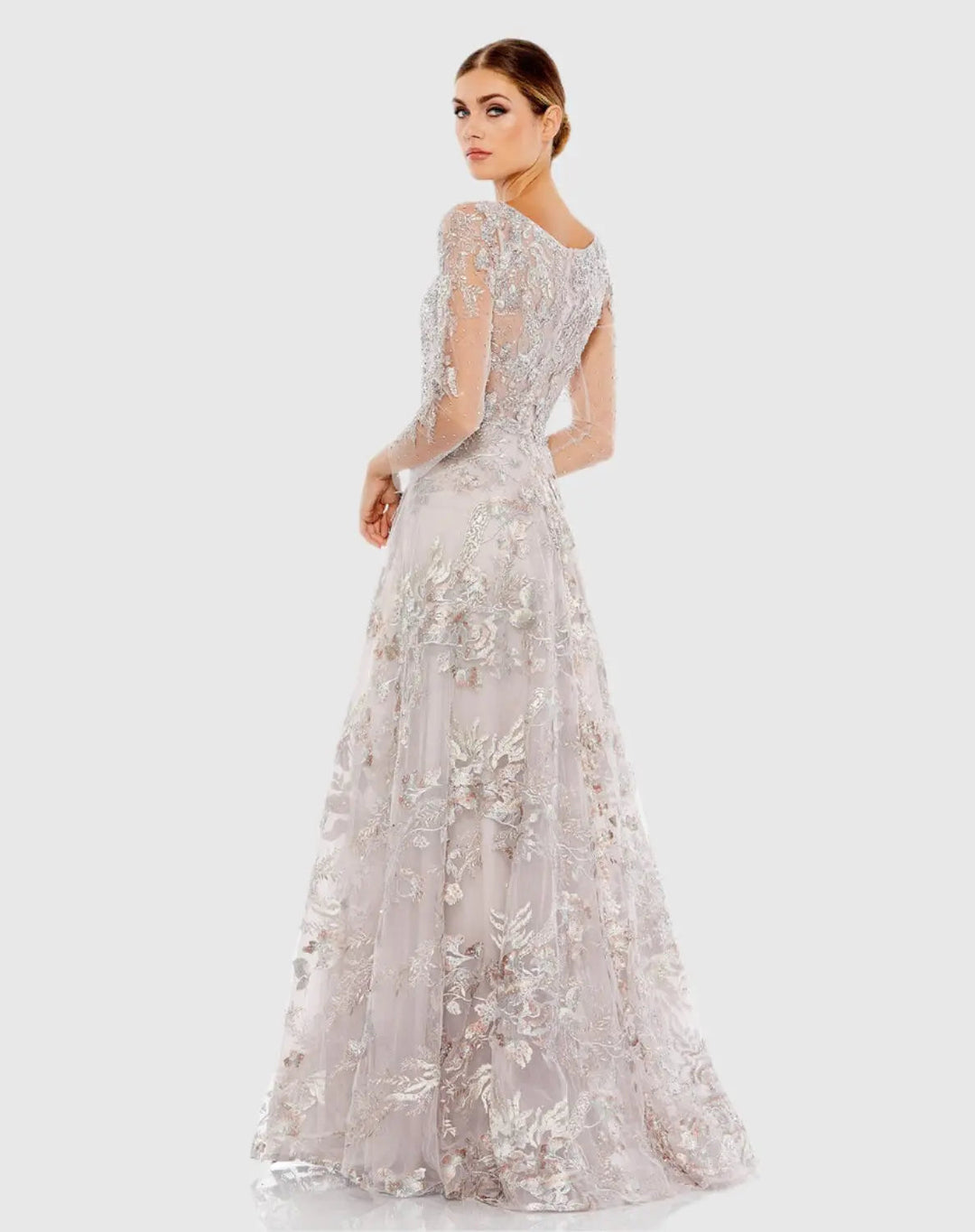 Mac Duggal 20245 Embroidered Illusion Long Sleeve A Line Gown