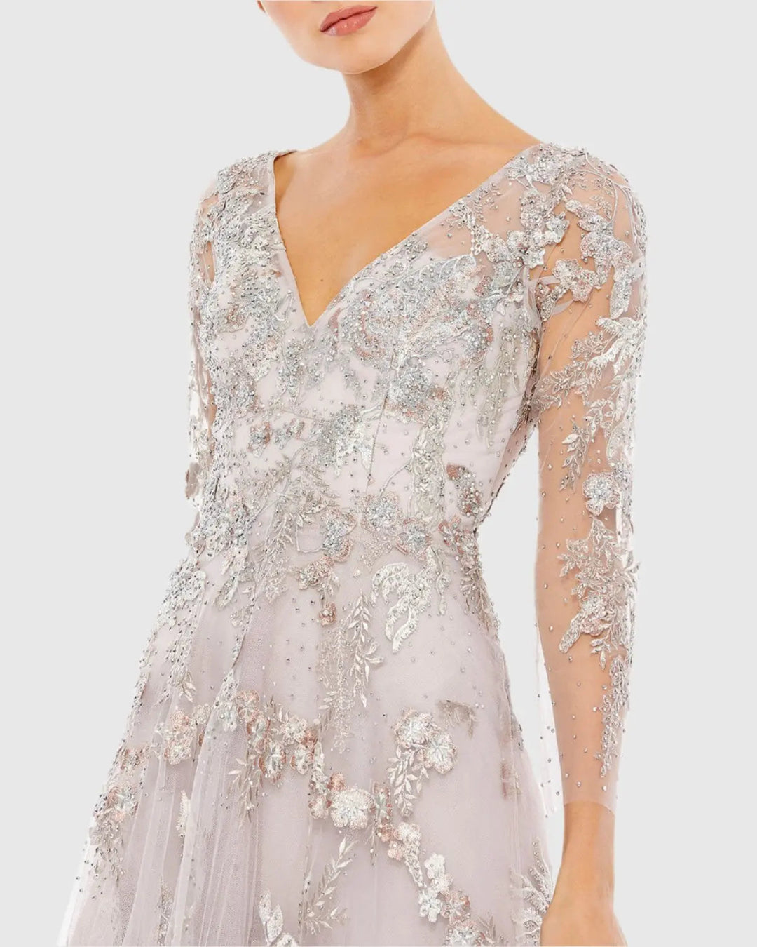 Mac Duggal 20245 Embroidered Illusion Long Sleeve A Line Gown