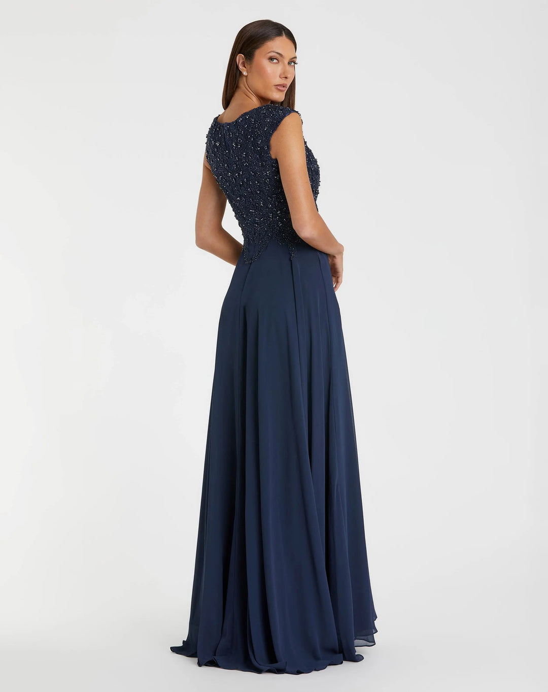 Mac Duggal 20264 Light Cap Sleeve Applique Bodice Flowy Gown