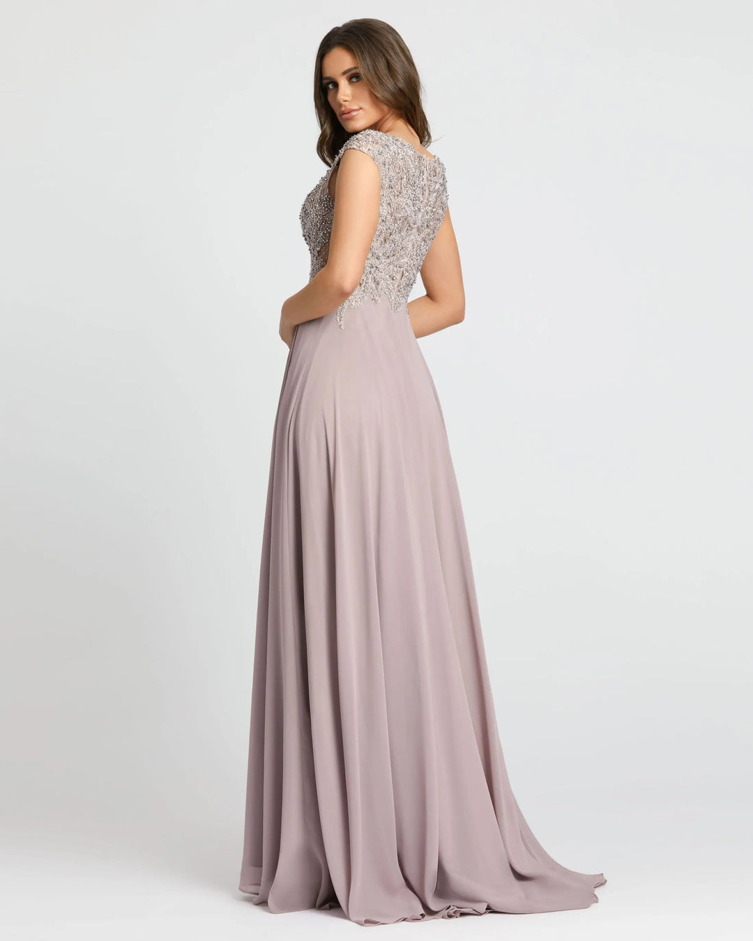 Mac Duggal 20264 Light Cap Sleeve Applique Bodice Flowy Gown