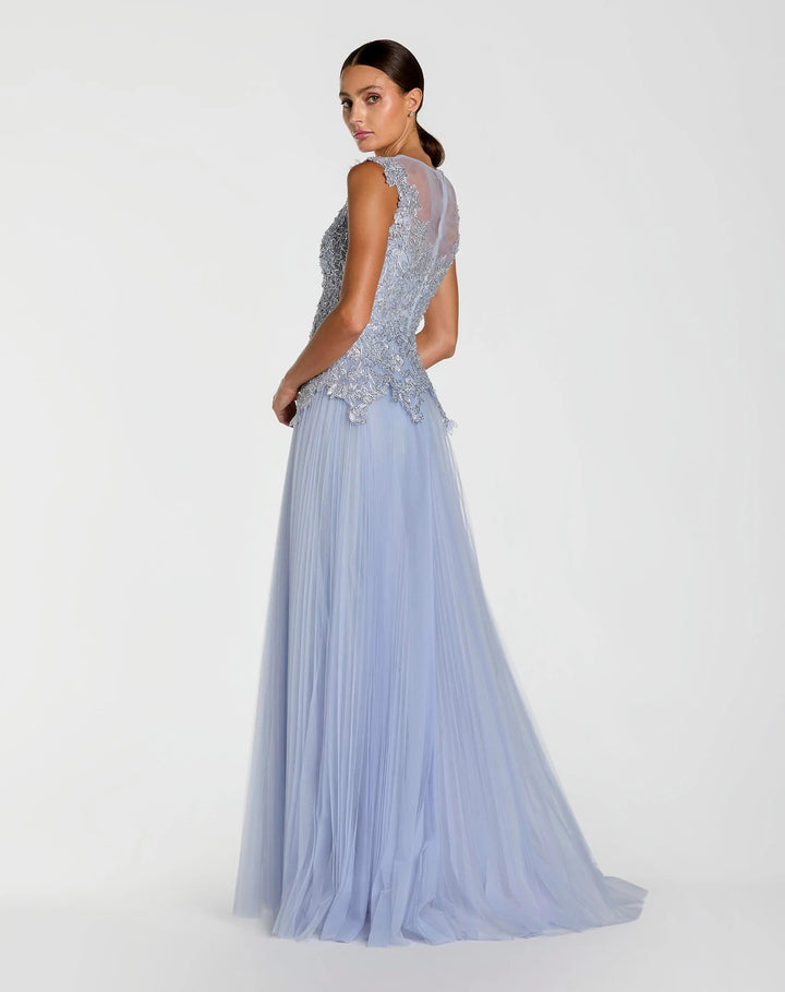 Purple Sleeveless Embellished Bodice A-Line Gown - FOSTANI.com