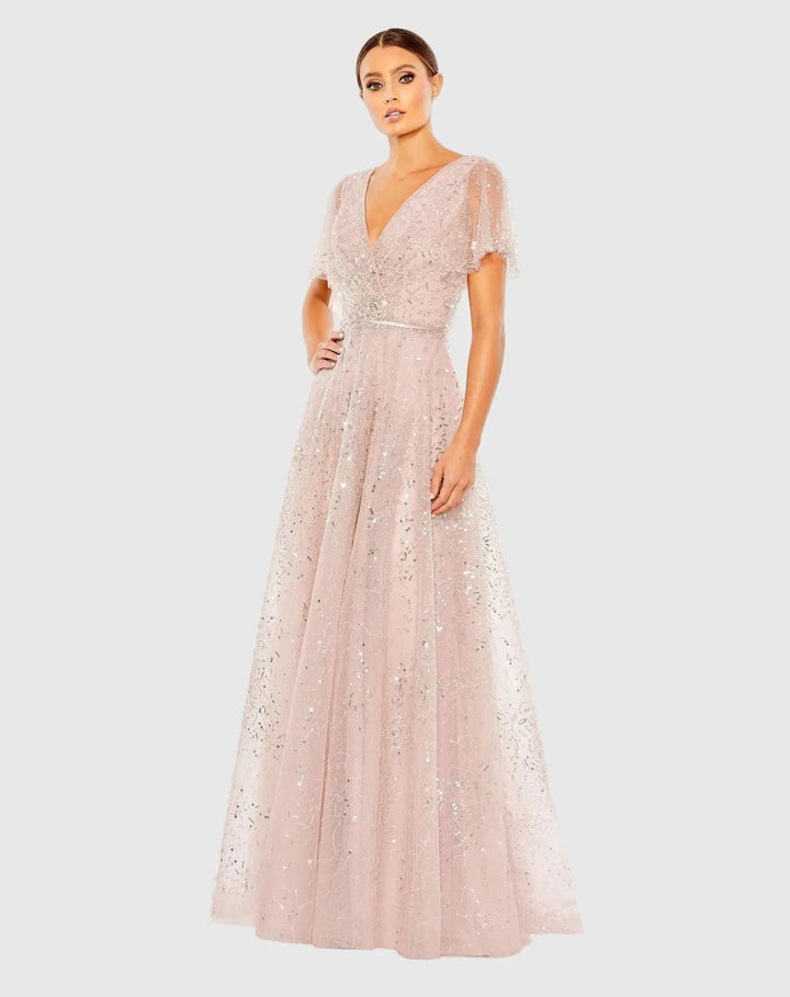 Mac Duggal 20363 Embellished Butterfly Sleeve Wrap Over Gown