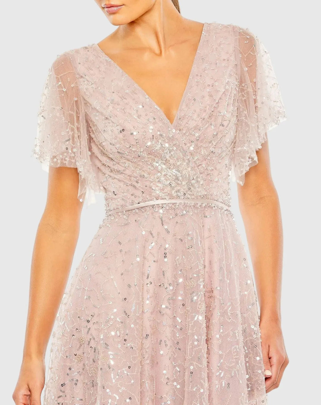 Mac Duggal 20363 Embellished Butterfly Sleeve Wrap Over Gown