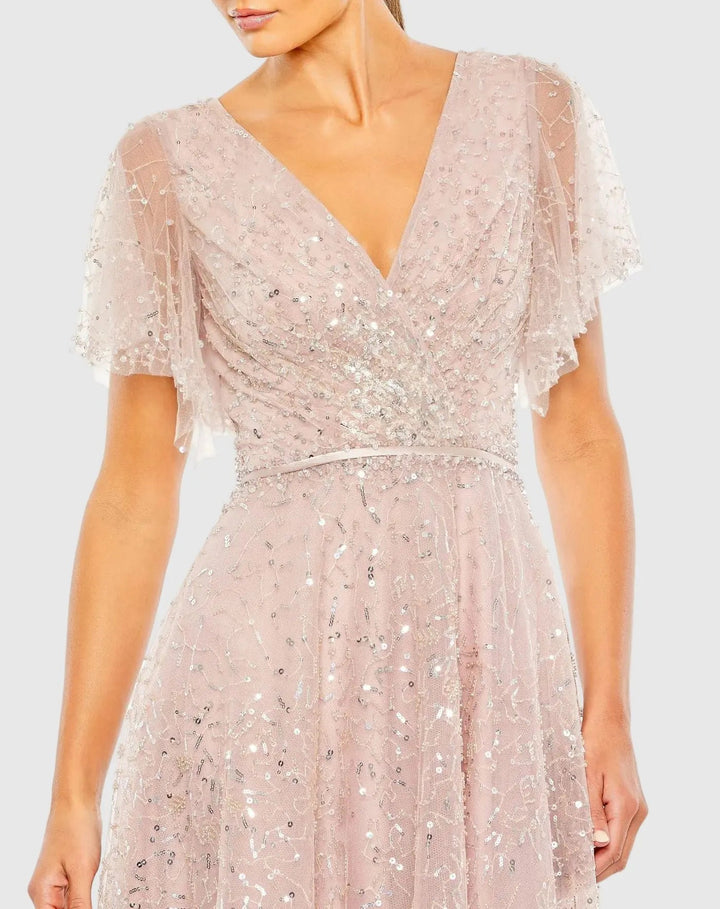 Mac Duggal 20363 Embellished Butterfly Sleeve Wrap Over Gown